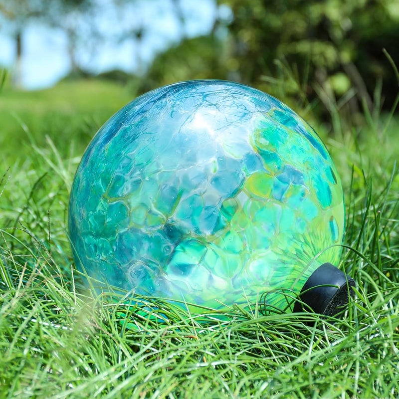VCUTEKA Gazing Ball, Glass Gazing Balls Sphere for Garden Lawn Outdoor Ornament Yard Decorative, Blue Swirl, 10" - Image 5